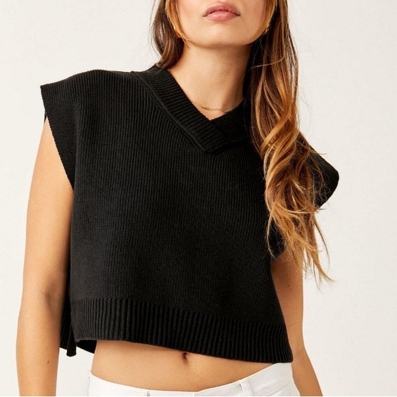 Free People Easy Street Black Sweater Vest, NWT - Picture 1 of 7
